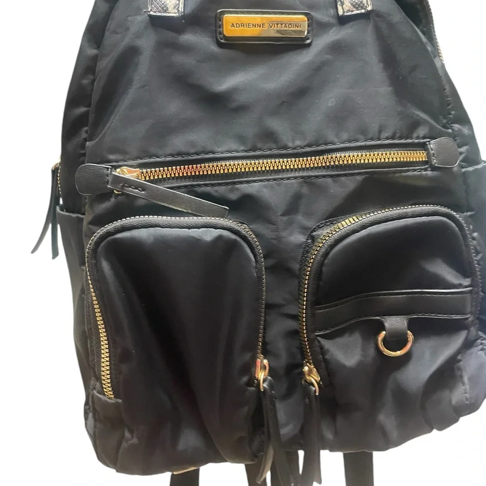 Adrienne Vittadini Top Handle Black and Leopard Print Backpack